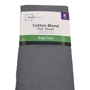 Mainstays King Cotton Blend Easy Care Flat Sheet Grey Wrinkle Resistant bb3